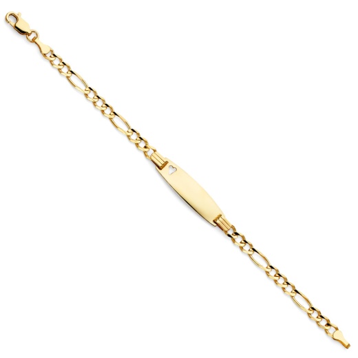 14K Solid Gold Figaro 3+1 Oval Baby Id Bracelet - 6'