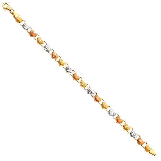 14K Gold Light Stampato Hearts Bracelet - 7.25" from Ioka