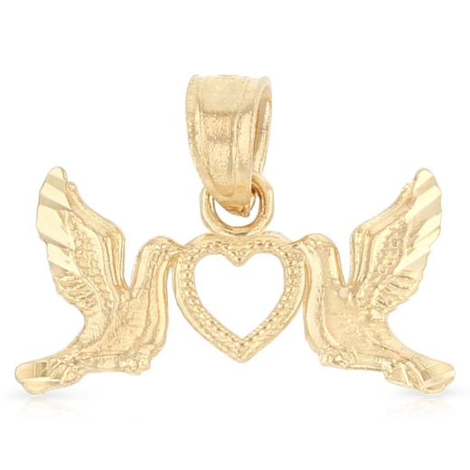 14K Gold Religious Cross With Holy Spirit Dove Charm Pendant