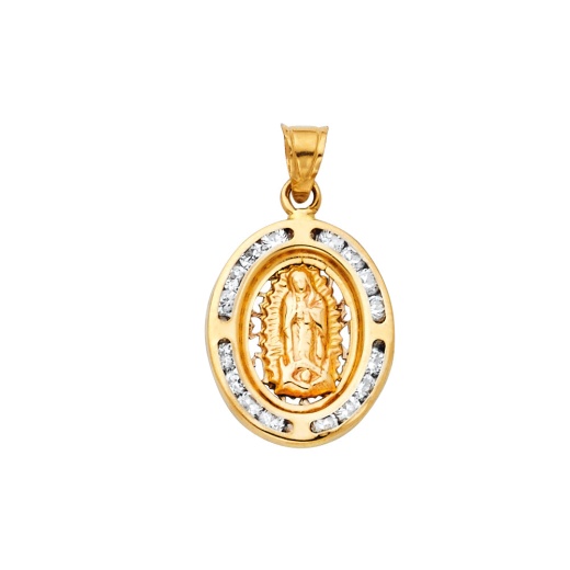 14K Gold Guadalupe Cz Religious Pendant