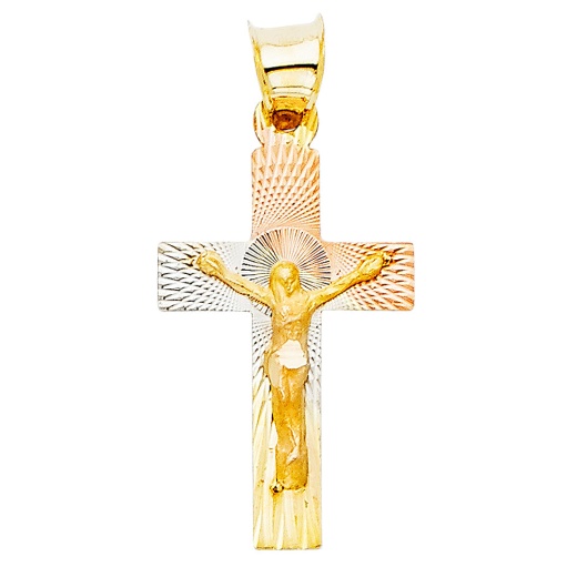 14K Gold Diamond Cut Crucifix Jesus Cross Stamp Religious Pendant - Ioka