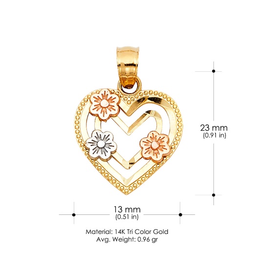 14K Gold Heart With Flower Charm Pendant - Ioka Jewelry
