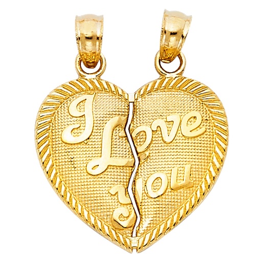 14K Gold 'I Love You' Couple Broken Heart Charm Pendant - Ioka