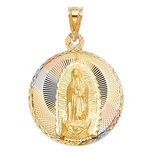 14K Gold Diamond Cut Guadalupe Stamp Religious Pendant - Ioka