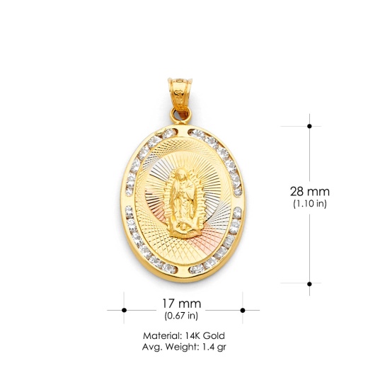14K Gold Religious Guadalupe Cz Charm Pendant by Ioka Jewelry