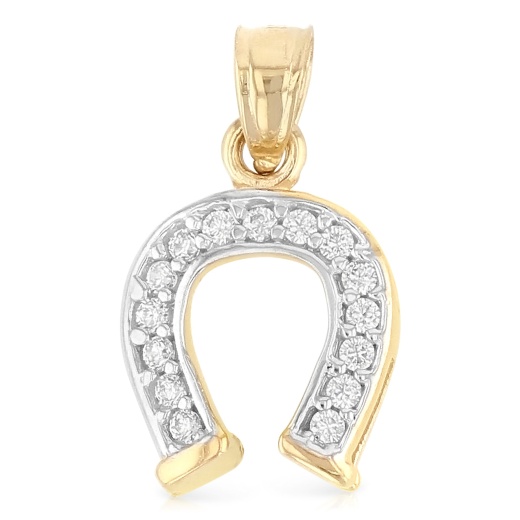 14K Gold Cz Lucky Horseshoe Charm Pendant
