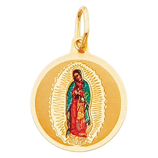 14K Gold Guadalupe Enamel Religious Pendant