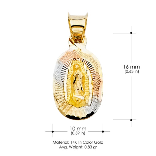 Ioka 14K Gold Diamond Cut Guadalupe Stamp Religious Pendant