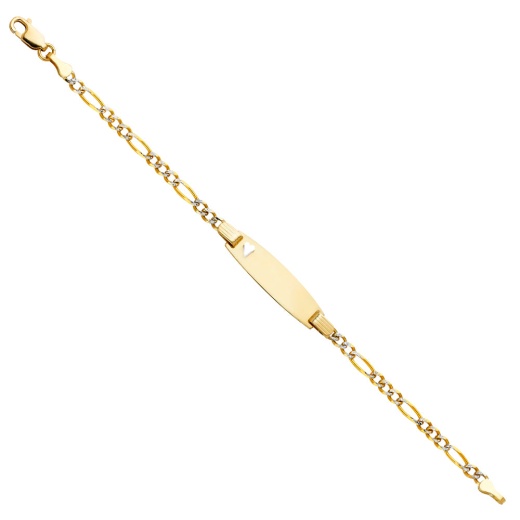 14K Solid Gold Figaro 3+1 Wp Baby Oval Id With Heart Bracelet - Ioka
