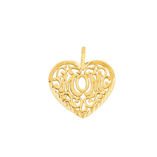 Ioka Jewelry 14K Gold Mom Heart Cz Charm Pendant