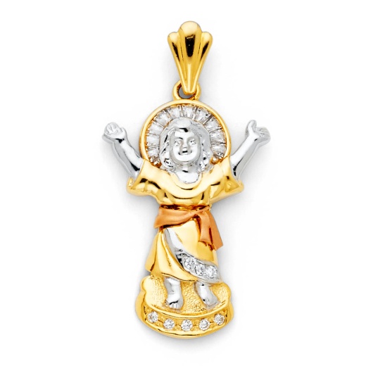14K Gold Divine Infant Jesus Cz Religious Pendant