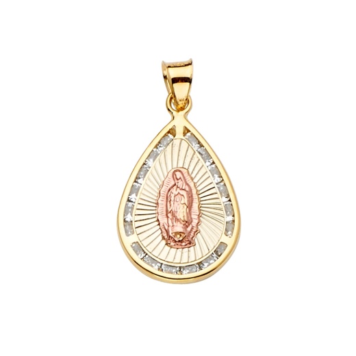 14K Gold Cz Guadalupe Medal Religious Pendant