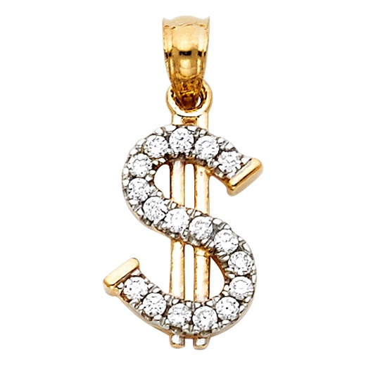14K Gold Cz Dollar Sign Charm Pendant - Ioka Jewelry