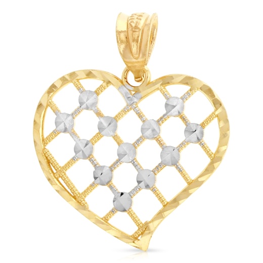 14K Gold Fancy Checkered Heart Charm Pendant - Ioka