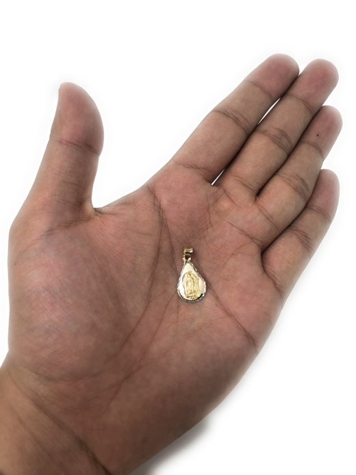 14K Gold Diamond Cut Guadalupe Stamp Religious Pendant - Ioka