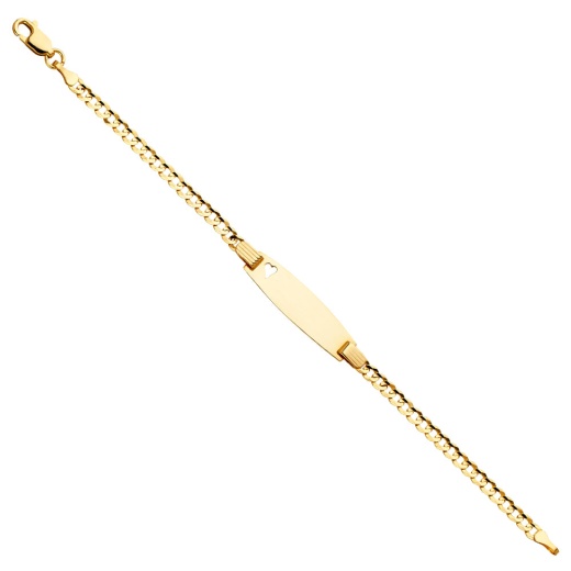 14K Solid Gold Cuban Baby Oval Id With Heart Bracelet - 6"