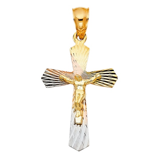 14K Gold Ioka Religious Crucifix Stamp Charm Pendant