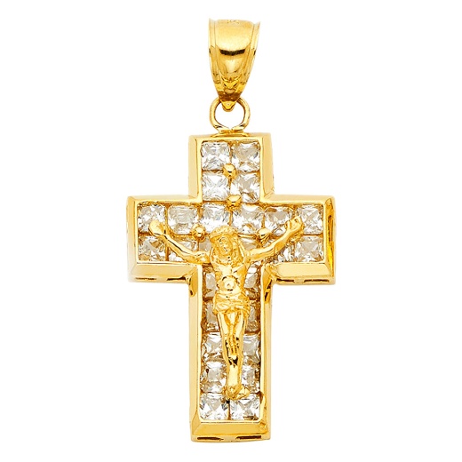 14K Gold Cz Religious Crucifix Charm Pendant - Ioka