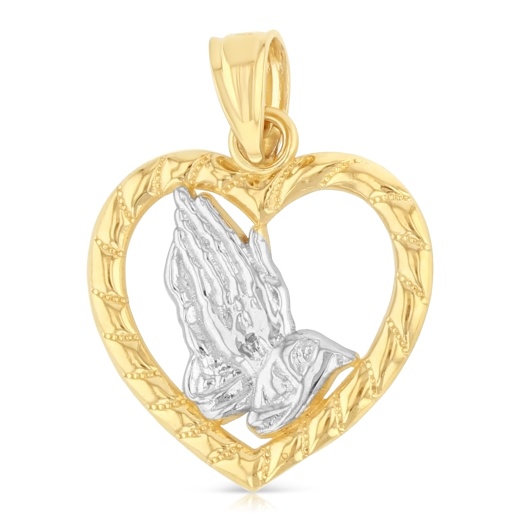 14K Gold Religious Praying Hands In Heart Charm Pendant - Ioka