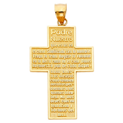 14K Gold Padre Nuestro Religious Cross Charm Pendant