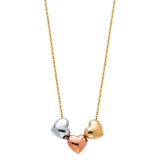 14K Gold Hollow Hearts Charms Chain Necklace - 17+1'' from Ioka