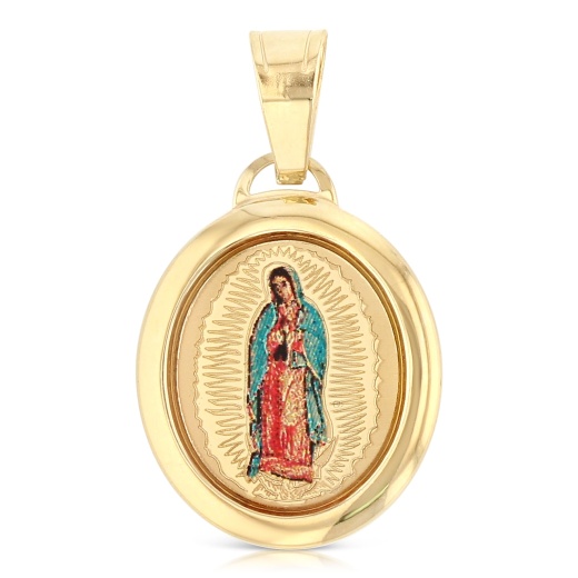 14K Gold Guadalupe Enamel Religious Pendant - Ioka