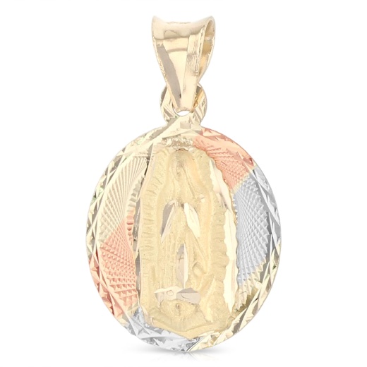 14K Gold Diamond Cut Guadalupe Stamp Religious Pendant - Ioka