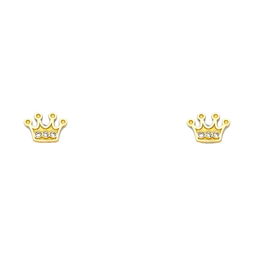 14K Gold Cz Princess Crown Or Tiara Stud Earrings - Ioka