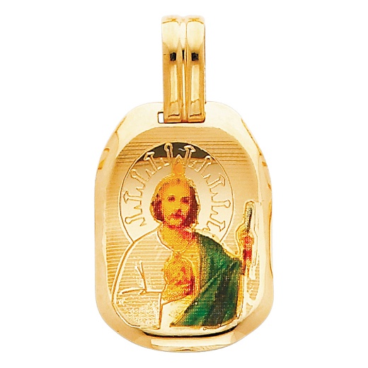14K Gold St. Jude Enamel Religious Pendant - Ioka