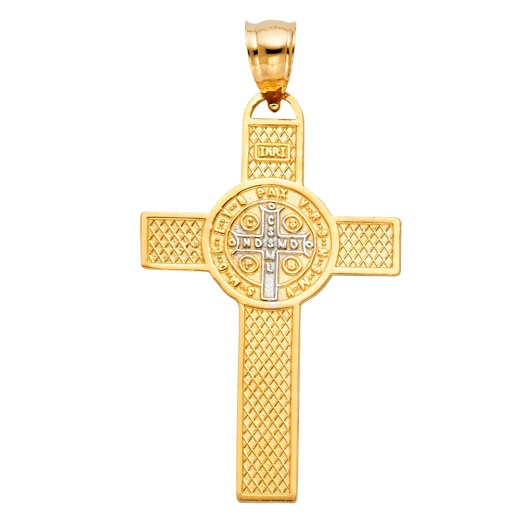 14K Gold Saint San Benito Cross Religious Pendant - Ioka Jewelry