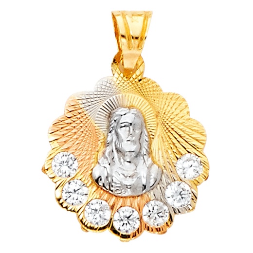 14K Gold Religious Guadalupe Cz Charm Pendant