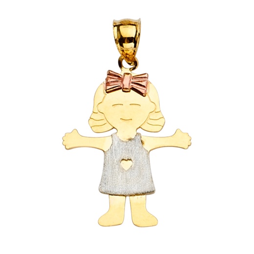 14K Gold Smiley Girl Charm Pendant