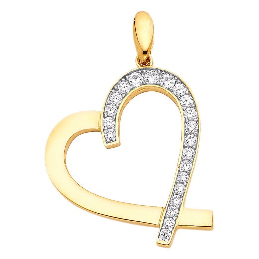 14K Gold Cz Heart Charm Pendant