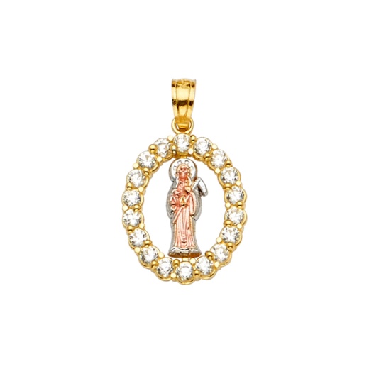 14K Gold Santa Muerte Religious Cz Charm Pendant