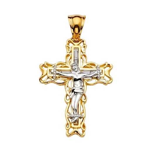 Ioka Jewelry 14K Gold Cz Crucifix Cross Religious Pendant