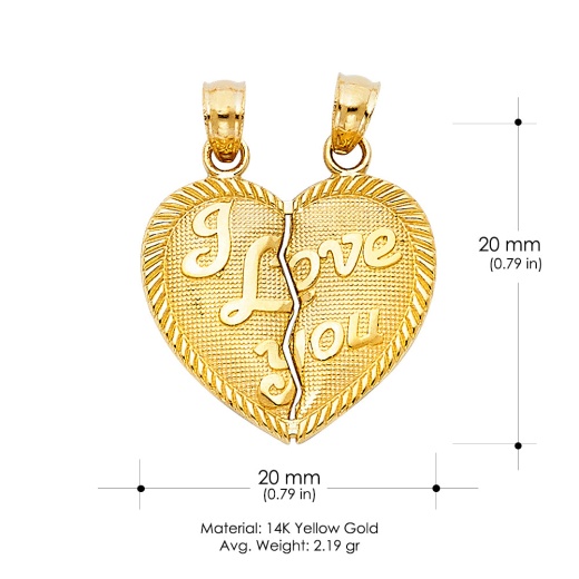 14K Gold 'I Love You' Couple Broken Heart Charm Pendant - Ioka