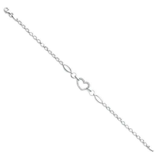 14K Solid Gold Cz Heart Bracelet - 7.25 inches, Ioka