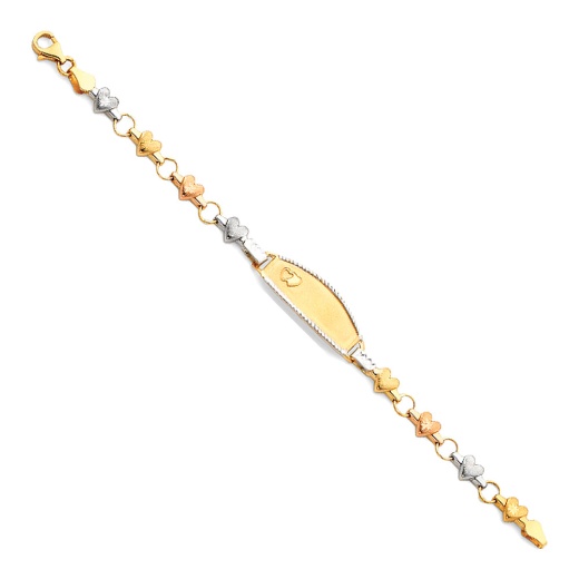 14K Gold Light Stampato Engravable Id Hearts Bracelet - 6"