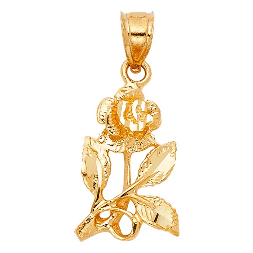 14K Gold Rose Charm Pendant