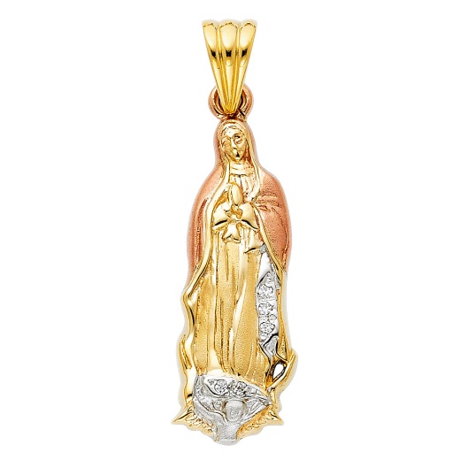 14K Gold Cz Religious Guadalupe Charm Pendant - Ioka