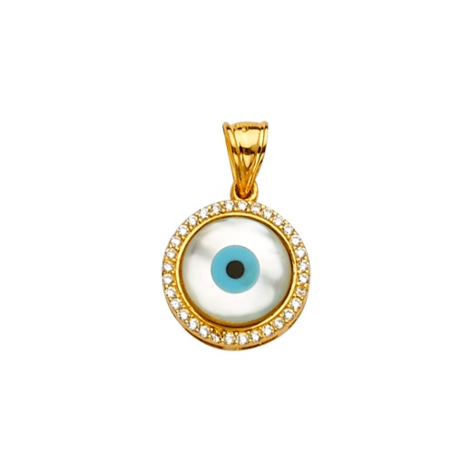 14K Gold Cz Evil Eye Pendant Charm Pendant - Ioka Jewelry