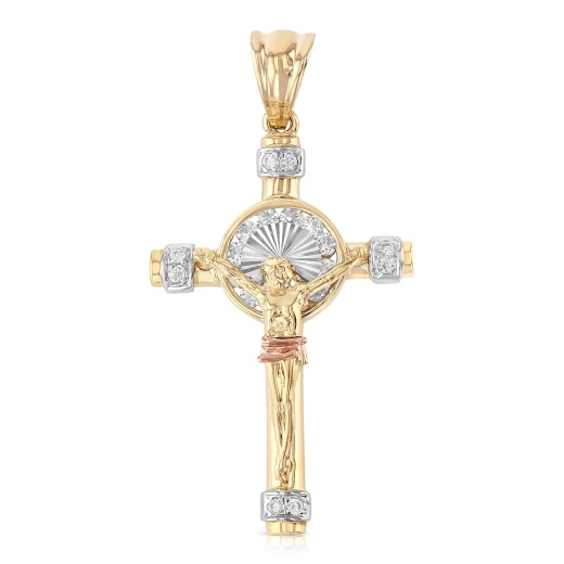 14K Gold Cz Religious Crucifix Charm Pendant - Ioka