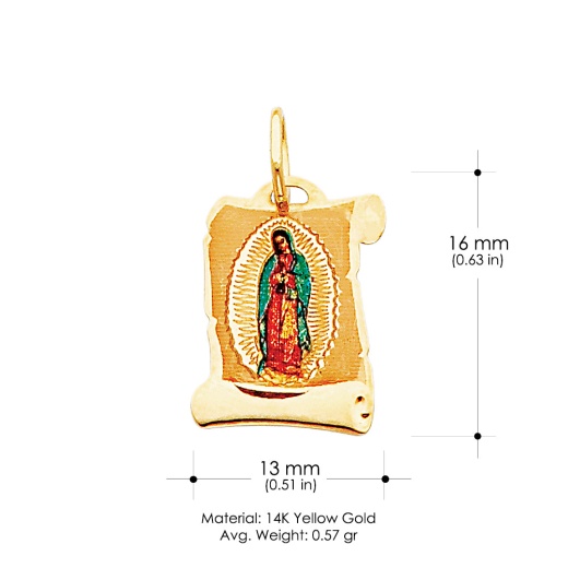14K Gold Guadalupe Enamel Religious Pendant - Ioka