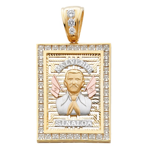 14K Gold Cz Malverde Sinaloa Charm Pendant