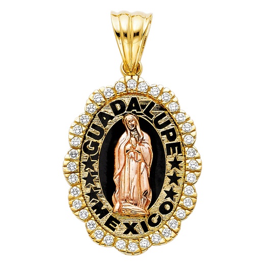 14K Gold Cz Religious Guadalupe Charm Pendant