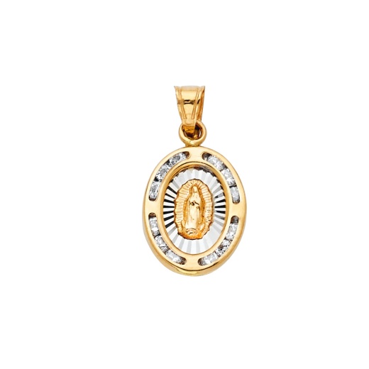 14K Gold Guadalupe Cz Religious Pendant