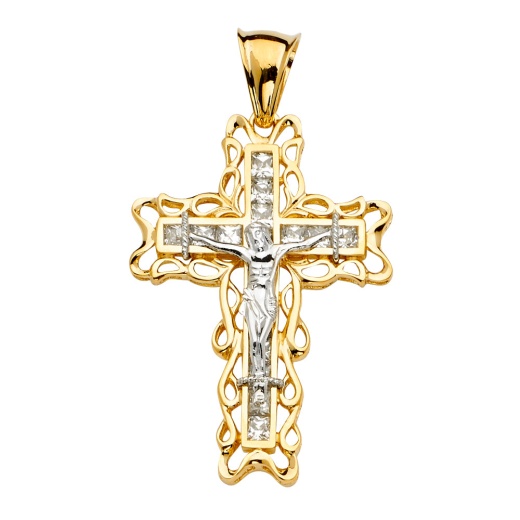 14K Gold Cz Crucifix Cross Religious Pendant by Ioka Jewelry