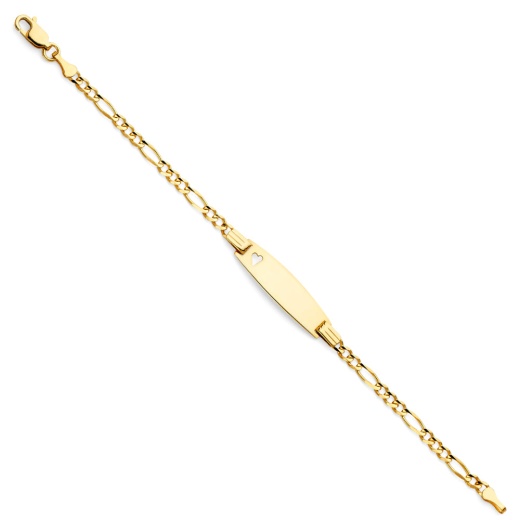 Ioka 14K Solid Gold Figaro 3+1 Baby Oval Id With Heart Bracelet - 6"
