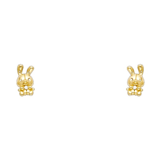 14K Gold Cz Cute Rabbit Bunny Stud Earrings - Ioka