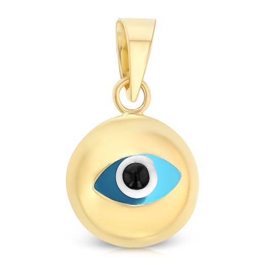 14K Gold Evil Eye Round Charm Pendant